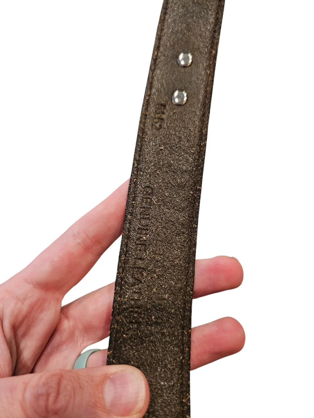 Vtg brown leather western concho belt engraved silver-tone oval conchos Sz L